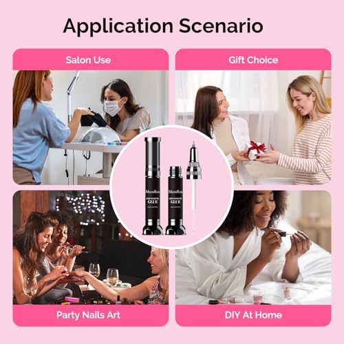 Image of MelodySusie 2Pcs Nail Rhinestone Glue, 3D Gel Nail Art Design Strong Adhesive Nail Gem Glue with Brush Pinpoint Nail Charms Gems Jewelry Decoration DIY Manicured at Home Cured Need