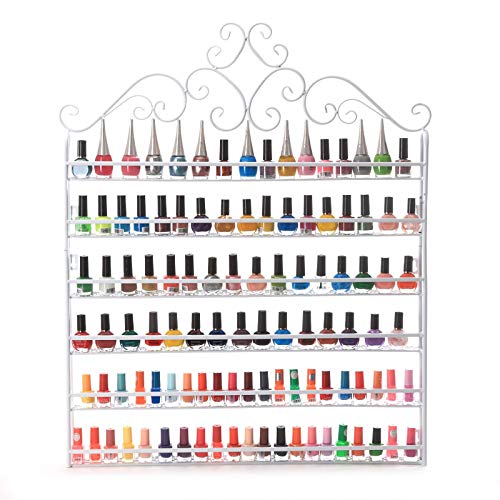 DAZONE Nail Polish Holder, DIY 6 Tier Metal Nail Polish Rack Nail Polish Wall Rack Organizer Holds 120 Bottles Nail Polish White Nail Polish Shelf Wall Mount