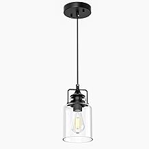 hansang Pendant Lights Kitchen Island, Modern Black Pendant Light Fixture, Kitchen Ceiling Hanging Lights, 47Inches Adjustable Rope, Farmhouse Clear Glass, E26 Base, Bulbs Not Included, 1 Pack