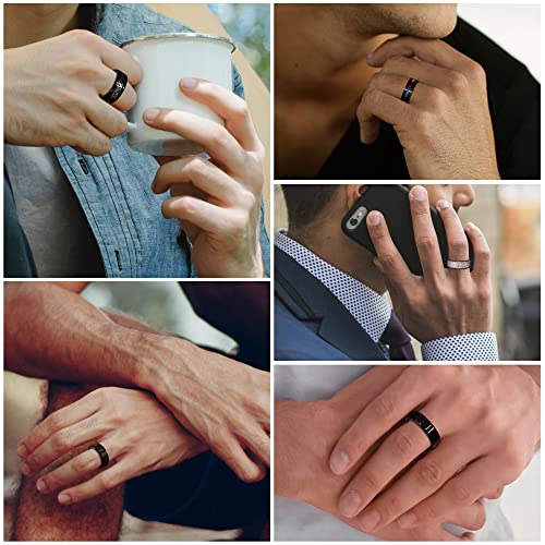 Besteel 16Pcs Stainless Steel Band Rings for Men Women Fidget Anxiety Relief Rings Cool Chain Beveled Edges Celtic Black Band Spinner Rings Set for Wedding Promise Mens Rings Pack3
