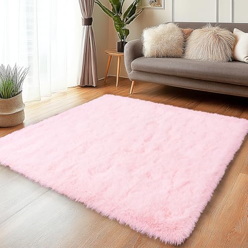 Pink Fluffy Rugs for Bedoom Girls, 3x5 Small Soft Faux Fur Area Rug - Cozy Fuzzy Plush Non-Slip Shaggy Carpet for Living Room, Kids Girls Room Home Dorm Nursery