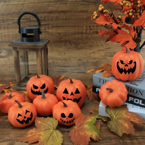 Image of Ghrdopy Fake Pumpkins, 8 Pcs Orange Artificial Pumpkins, Plastic Pumpkins for Thanksgiving Party Table Centerpiece Autumn Home Decoration-A
