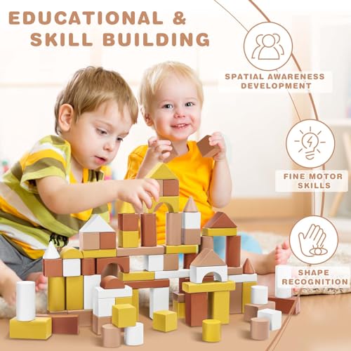 Joyreal MX406 Building Blocks For Toddlers 1-3 - 100Pcs Building Blocks With Innovative Wooden Shapes & Variety Colors thumb #3