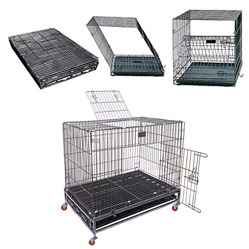 Image of Double Door Metal Wire Dog Cage with Wheels, Dog Crate, Kennel Crate Dog Cage for Dogs with Removable Tray - 36 Inch (36 Inch - Black)