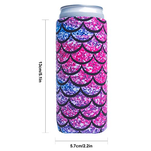 Slim Can Sleeves - Neoprene Bottle Insulator Sleeve Set of 2 Can Beverage Coolers for 12oz Energy Drink & Beer Cans (Fish scale)