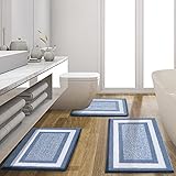 Bathroom Rugs Sets 3 Piece with U-Shaped Toilet Rug Ultra Soft Blue Bathroom Rugs Non Slip Bathroom Shower Rugs Shaggy Plush Microfiber Bath Rugs Water Absorbent Washable Bathroom Floor Mats