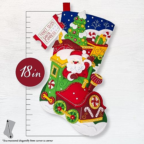 Image of Bucilla Felt Applique 18 inch Stocking Making Kit, Santa's Peppermint Express, Perfect for DIY Arts and Crafts, 89611E