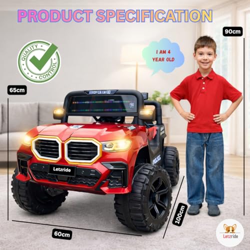 Image of Red Kids Electric Ride-On Jeep Car for 1-6 Years | Battery Operated SUV with LED Lights, Music, Remote Control & Rechargeable Battery | 4-Wheel Toy Car