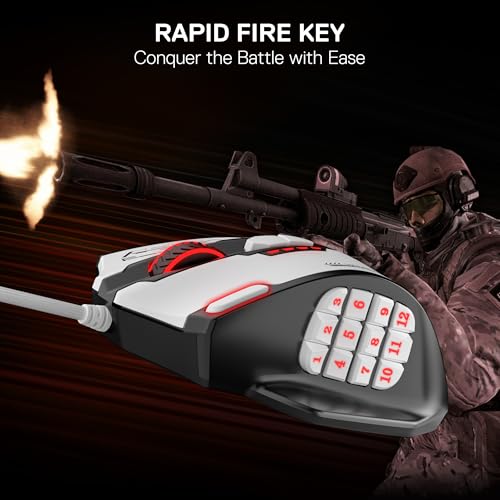 Image of Redragon M908 Impact RGB MMO Gaming Mouse, Optical Wired Ergonomic Mouse with Max 24,000 DPI, High Precision, 18 Programmable Macro Shortcuts, Comfort Grip, Black & White