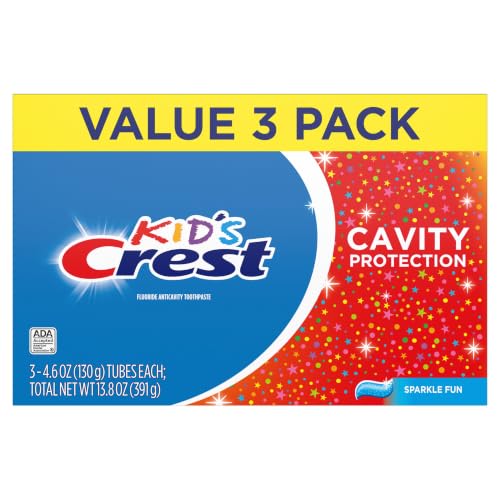 Image of Crest Kid's Cavity Protection Toothpaste, Crest Kids Toothpaste, For Children And Toddlers 2+, Sparkle Fun, 4.6 Oz (Pack of 3), Toothpaste For Kids, Packaging may vary