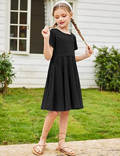 Arshiner Girl's Summer Dresses Short Sleeve Casual Holiday Skater Twirl Dress with Pockets4