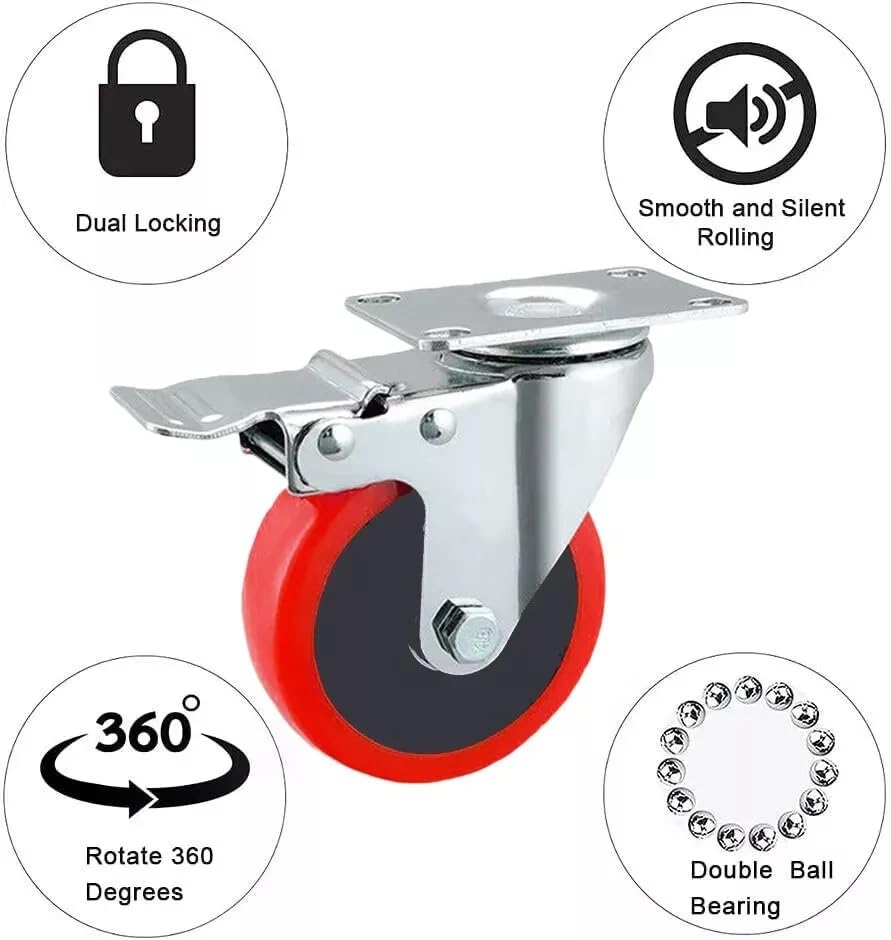 Tiffora Heavy Duty Double Bearing 100mm Swivel Castor Wheel Trolley Furniture Caster 700KG (Pack of 4 with Brakes) - Image 4