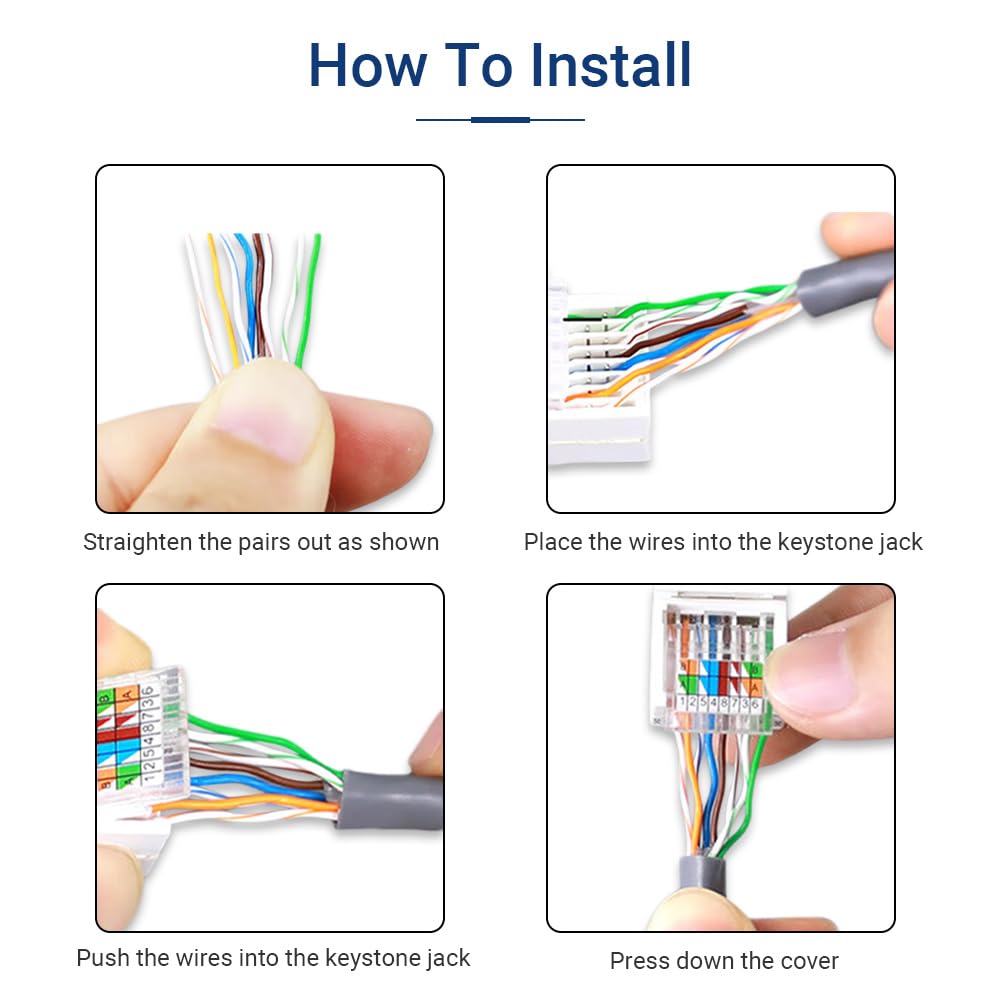Lot de 25 prises Keystone Cat6 RJ45 sans outil, connecteurs RJ45 femelles, prise Keystone Ethernet, aucun outil de perforation nécessaire, coupleur de module (pas pour panneau de brassage
