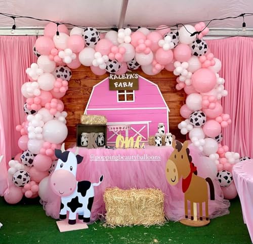 Image of Pink Cow Balloons Arch Kit - Pastel Pink Cow Latex Balloon Different size Balloon Garland Kit for Cowgirl Baby Shower Birthday Farm Western Cow Print Animal Theme Party Decorations Supplies