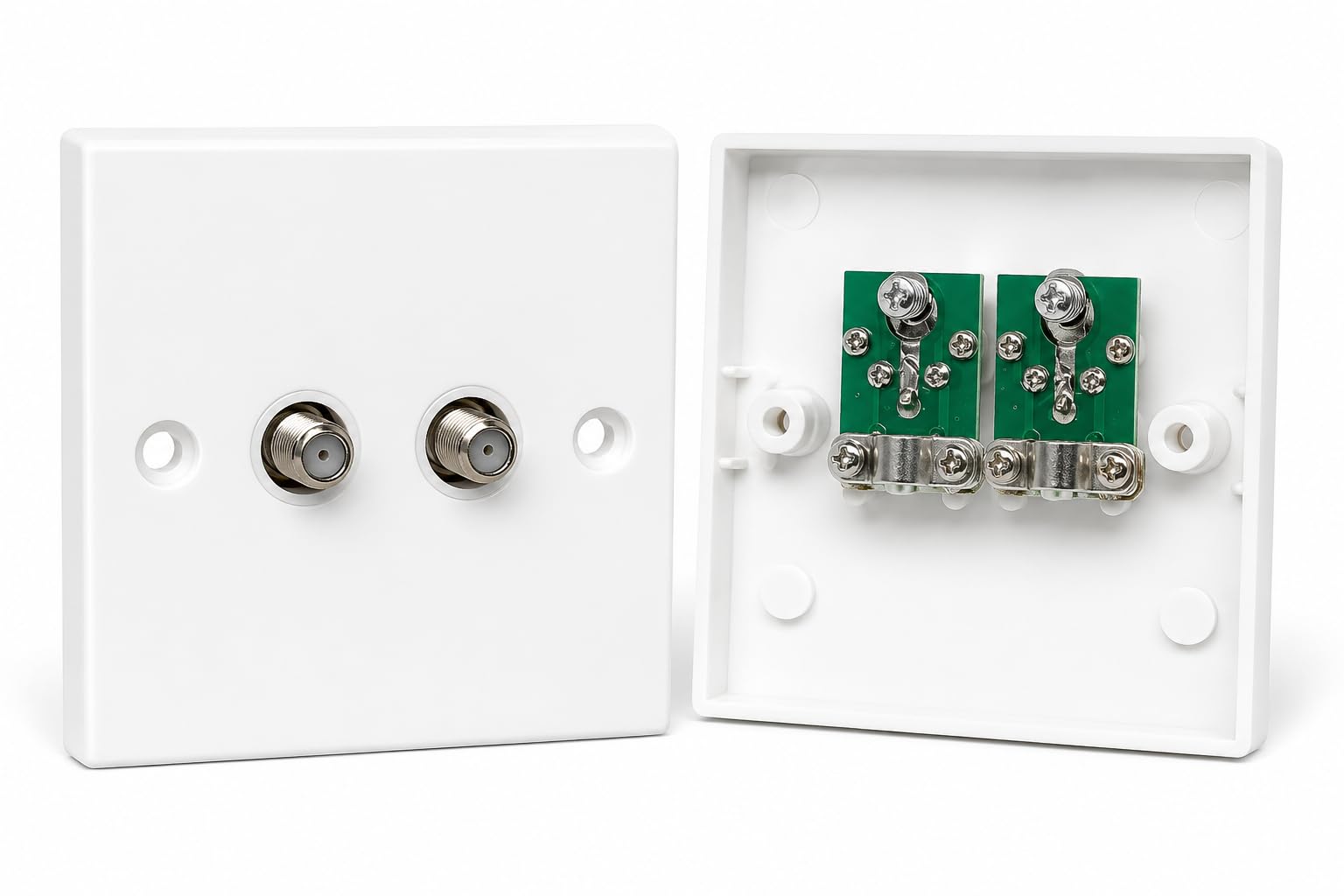 Drut White Double Twin F-Type Screw Wall Faceplate – Single Gang Tv, Satellite, Radio Outlet, Uk/Eu Standard,
