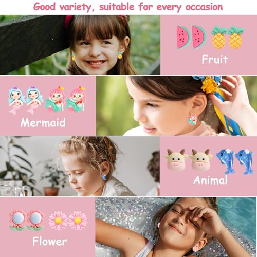Clip On Earrings For Girls, 12/30 Pairs Hypoallergenic Kids Earrings, Cute And Great Gifts For Girls 4-12 (20-pair of clip on earrings)4