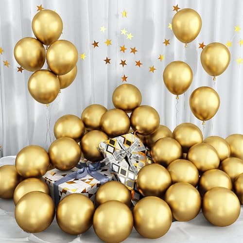 Image of Gold Chrome Balloons, 30pcs Golden Chrome Metallic Balloons for Birthday, Anniversary, Engagement, Wedding, Baby Shower, Welcome Party Decorations (30 Pcs, Gold Ch)