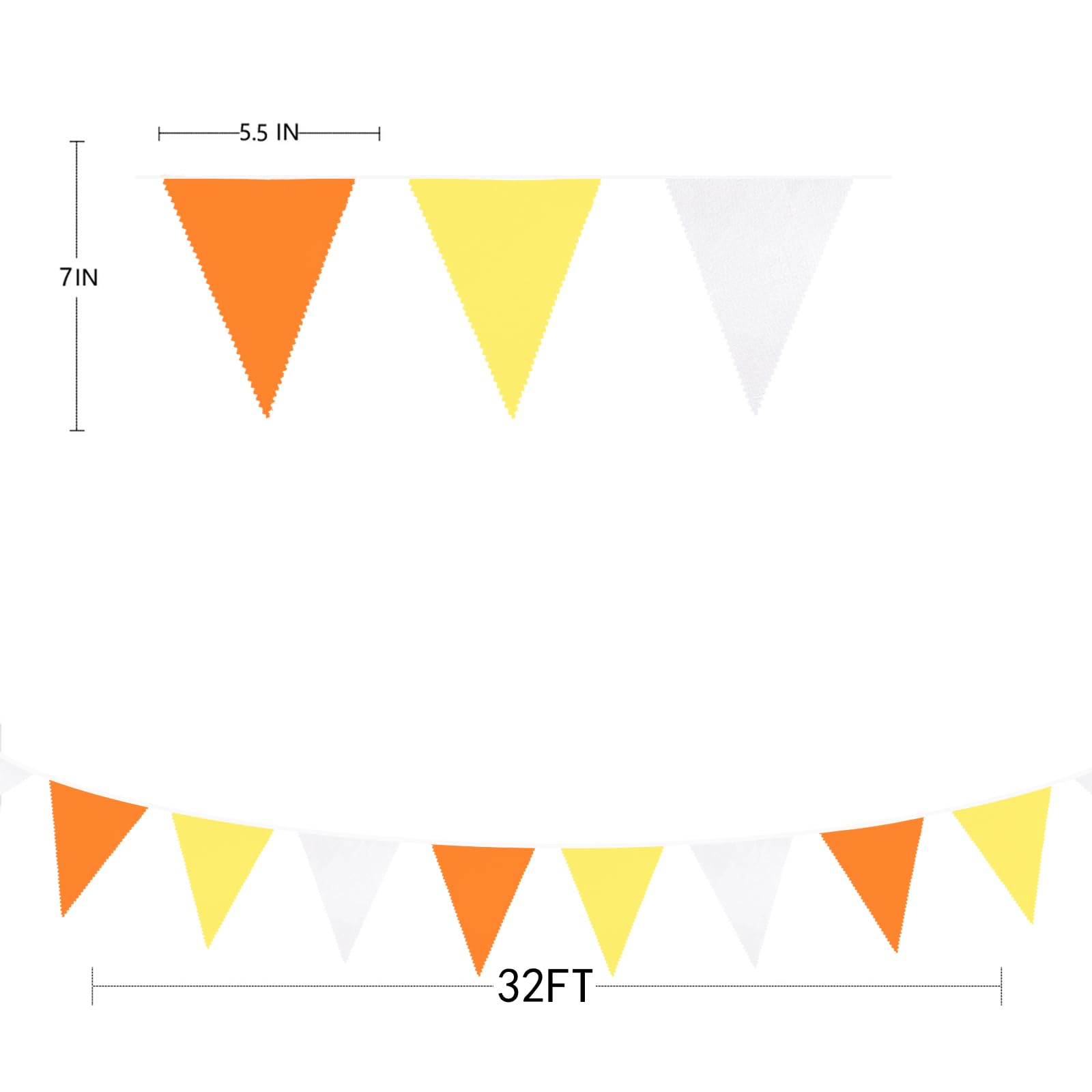 Wimpelgirlande aus Stoff, 90 cm, Orange, Gelb, Weiß, Dreiecksflagge, Wimpelkette, Girlande für Herbst, Hochzeit, Geburtstag, Sonnenschein, groovige Party, Erntedankfest, Outdoor, Garten, hängende