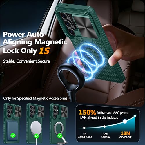 Image of Magnetic for Samsung Galaxy S26 Ultra Case,[Slide Camera Cover][Kickstand][Compatible with Magsafe][Military Grade Protection] Shockproof Rugged Case for Galaxy S26 Ultra, Green