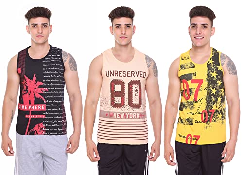 Image of Sleeveless Vest for Men || Tank Top Sando || Workout Tshirts || Sports Vest || Goa Beach Wear Swimming T-Shirt || Running Tops || Gym Vest for Men || Pack of 3 ||