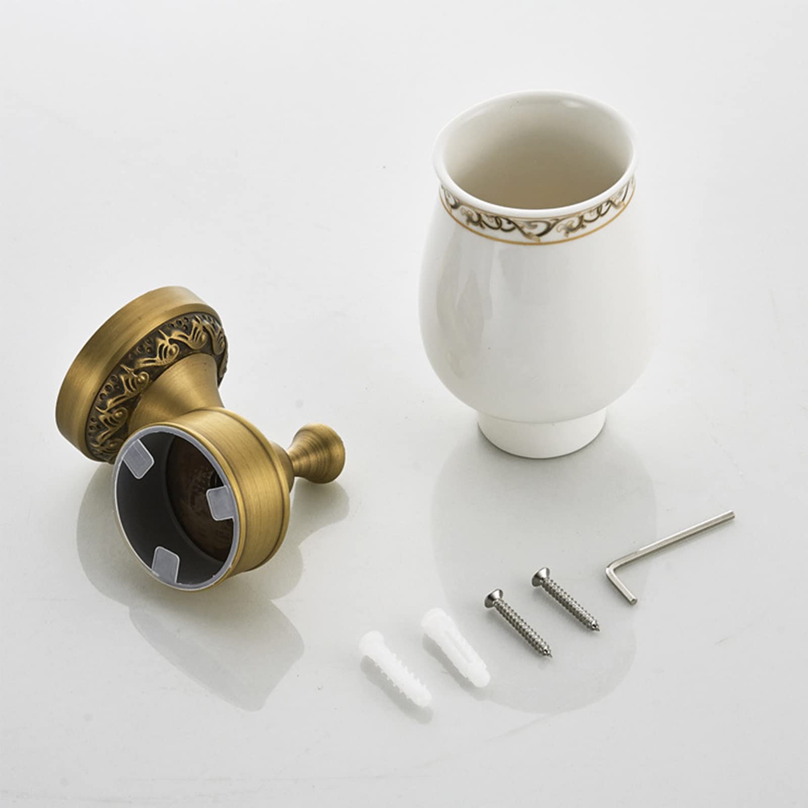 Soporte para Cepillos De Dientes, Soporte para Cepillos De Dientes De Latón Antiguo con Taza De Cerámica, Soporte para Cepillos De Dientes Montado En La Pared con Base De Flores Impresas