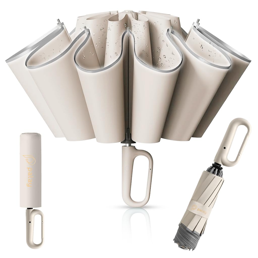 PALAY® Umbrella for Rain Big Size with Reflective Strap, 3 Fold Travel Umbrella for Sun Protection, Windproof Reinforced 10 Dual Ribs, Automatic Open/Close