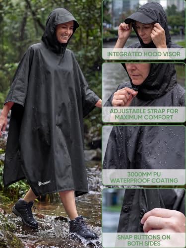 Image of PTEROMY Hooded Rain Poncho for Adult, Waterproof Lightweight Unisex Raincoat for Hiking Camping Emergency