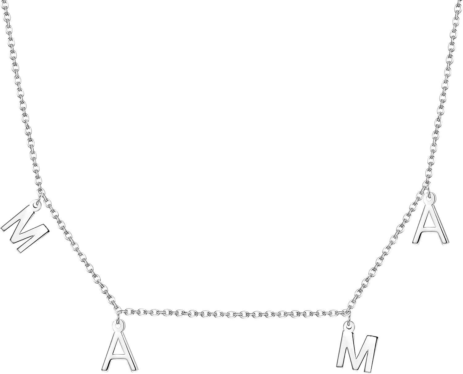 MILACOLATOMama Necklace for Women 14K White Gold Plated Stainless Steel Letter Necklace Chain for Mama Dainty Silver Mom Necklaces