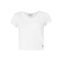 Calvin Klein Donna T-Shirt Maniche Corte Woven Label Rib Tee con Scollo a V