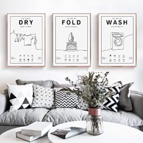Affiche guide entretien linge pour buanderie moderne décoration murale triptyque 60x80cm