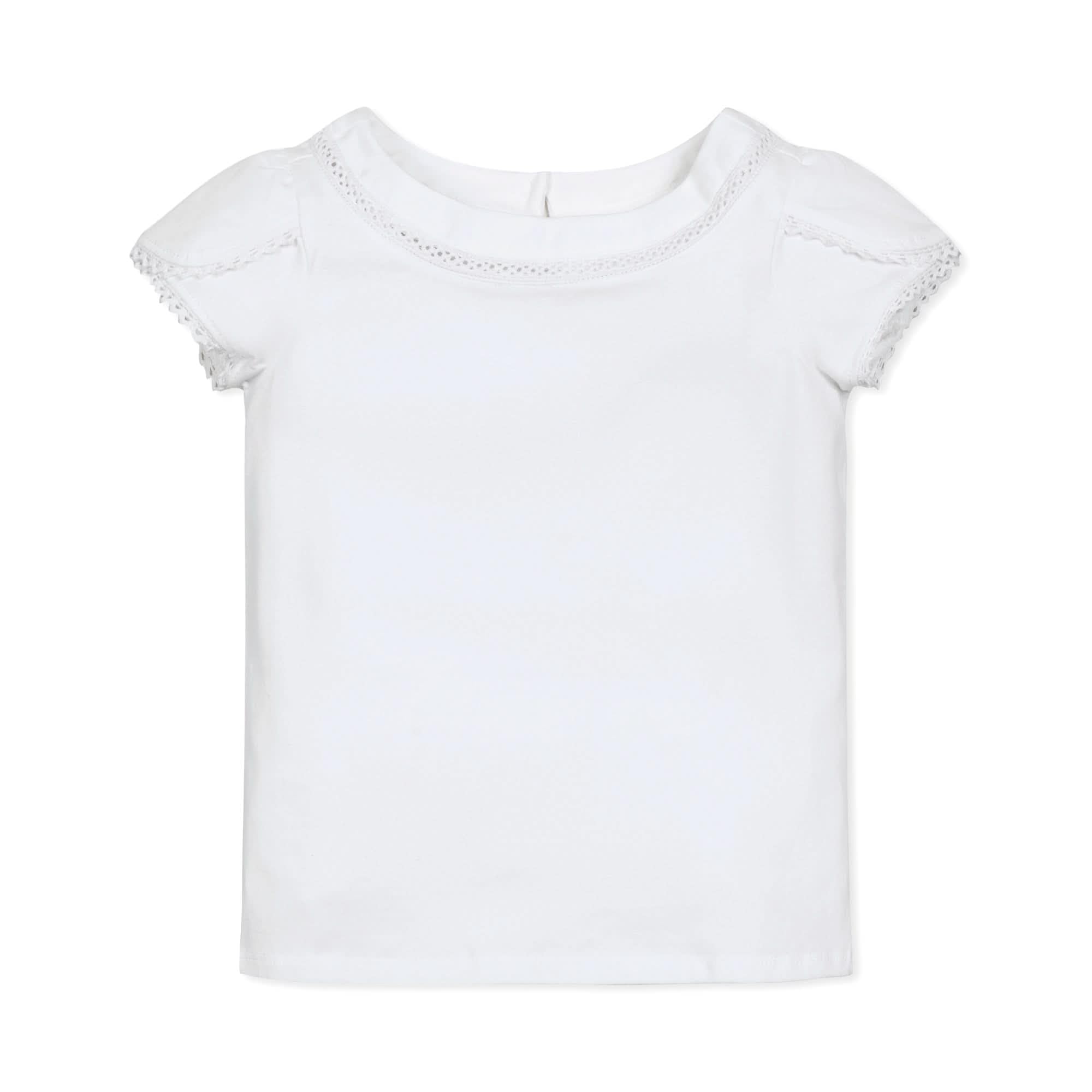 Hope & Henry Baby Girls' Organic Short Sleeve Knit Top with Tulip Sleeves, 12-18 Months, White Petal Sleeve