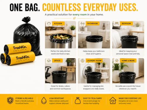 Image of Garbage Bags Medium 19x21 Inches, 30 Bags, Black, 1 Rolls
