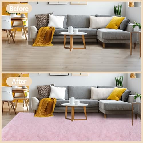 Pink Rugs for Living Room, 6x9 Feet Large Fluffy Area Rugs for Bedroom, Soft Carpet Shag Kids Room Rug, Non-Slip Fuzzy Rugs Indoor (6ft x 9ft, Pink)