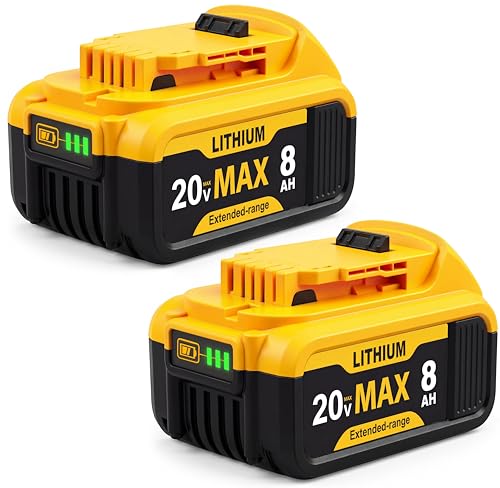 2-Pack 8000mAh High-Capacity Replacement for Dewalt 20V Max Battery Compatible with DCB200 DCB201 DCB203 DCB204 DCB205 DCB206 for DeWalt 20V Cordless Power Tools with LED Indicator & Safety Protection