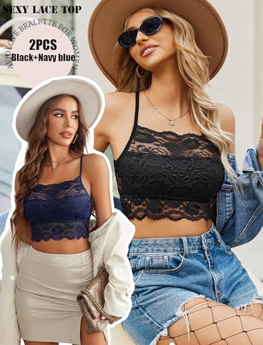 Avidlove 2Pcs Bralettes Wireless Lace Camisoles Racerback Double-Layered Y2K Crop Top3