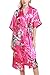 Produktbild Dolamen Damen Morgenmantel Kimono, Glatte Satin Nachtwäsche Bademantel Robe mit Peacock und Blume Kimono Negligee Seidenrobe locker Schlafanzug, Langer Stil (Medium, Rose)