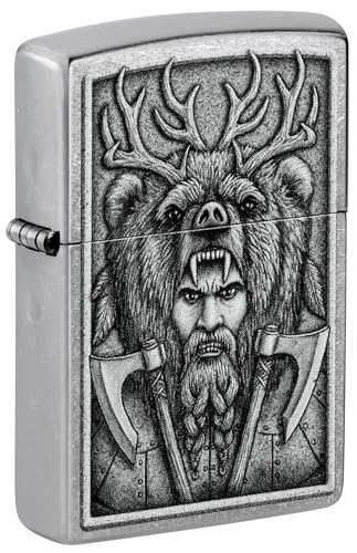 Image of Zippo Barbarian Windproof Lighter - Warrior Skull Design in Full-Color Image on Black Matte, Refillable, (Bis Certified)