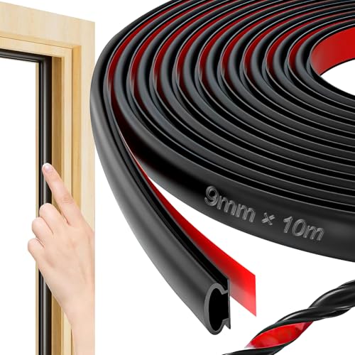 Joint Porte Fenetre Isolation Phonique Porte 10m D-Profil Autocollante Caoutchouc Joint de Porte d'entrée pour Porte Entree Fenetre Anti Intempéries...