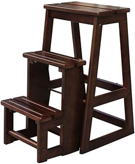 Qazxsw Escalera de Mano Taburete de 3 peldaños, Pasos prácticos de Madera Convertir Taburete con peldaños Plegable