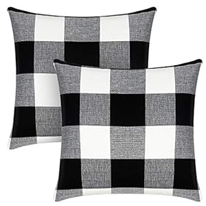 Syntus Set of 2 Buffalo Check Throw Pillow Covers Farmhouse Outdoor Plaid Square Pillow Cushion Case Black and White Polyester Linen for Christmas Thanksgiving Decor Car Bed Sofa, 18 x 18 inches Syntus Set of 2 Buffalo Check Throw Pillow Covers Farmhouse Outdoor Plaid Square Pillow Cushion Case Black and White Polyester Linen for Christmas Thanksgiving Decor Car Bed Sofa 18 x 18 inches