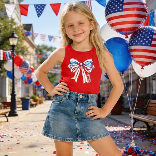 Image of CAZYCHILD Girls American Flag Tank Tops Boys 4th of July Shirts USA Summer Sleeveless Tee Independence Day Outfit 5-14y