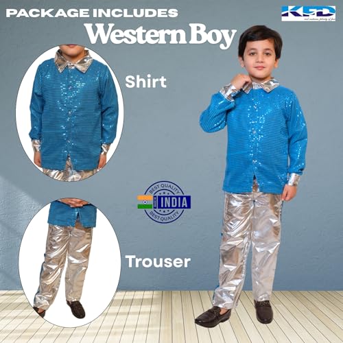 Image of Kaku Fancy Dresses Western Disco Outfit for Kids Sequin Shirt with Shining Pants for Annual Day Programme