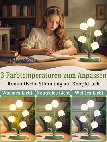 Blume Tischlampe, 5 Lilien Nachttischlampe, Vintage Grüne Tischlampen – Bild 2