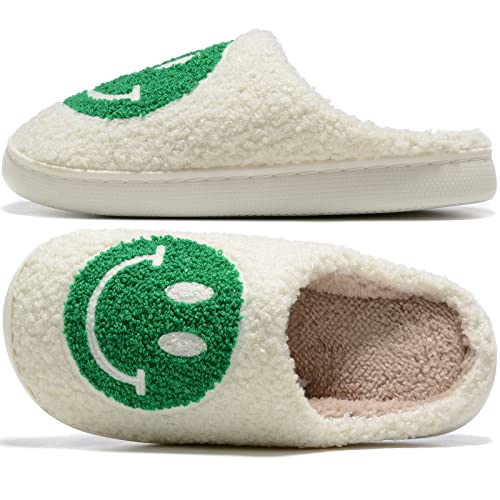 Image of Retro Fuzzy Face Slippers for Women Men, Retro Soft Fluffy Warm Home Non-Slip Couple Style Casual Smile Face Slippers Indoor Outdoor Anti-Skid Warm Cozy Foam Slide Fuzzy Slides with Soft Memory Foam Shoes
