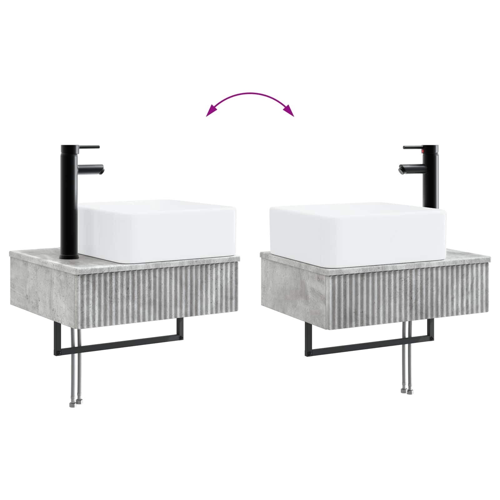Lavabo de pared gris cemento 53 x 35 x 39 cm | Madera Ingeniarizada, Lavabo Integrado, Drenaje Rápido, Montaje En Pared, Solo Uso Interior