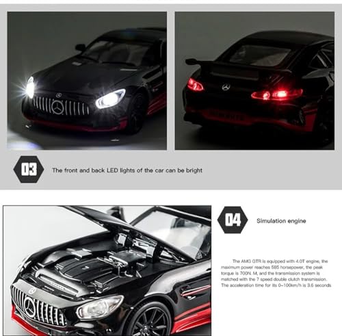 Image of 1:32 Scale Mercedes-Benz AMG GT R Diecast Car Toy - Pull-Back Alloy Sports Model with Light & Sound - Toy Car for Kids, Boys, Collectors & Enthusiasts (Multicolor)