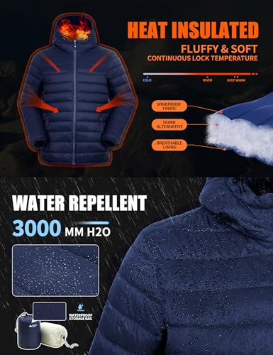 Image of Pioneer Camp Mens Lightweight Packable Puffer Jacket Hooded Insulated Thermal Puffy Winter Jackets for Running Travel