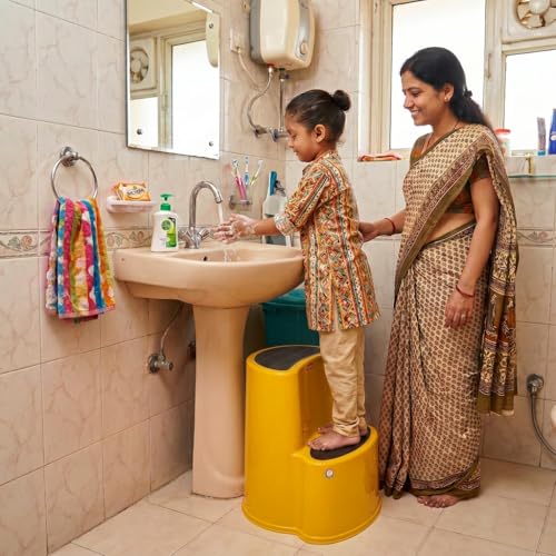 Image of Multipurpose Step Stool with Anti-Skid Surface for Home, Kitchen & Office | Premium Plastic Ladder Stool | 220 kg Hight Weight Load Capacity | 60 x 47 x 51.5 cm  (Mango Yellow)