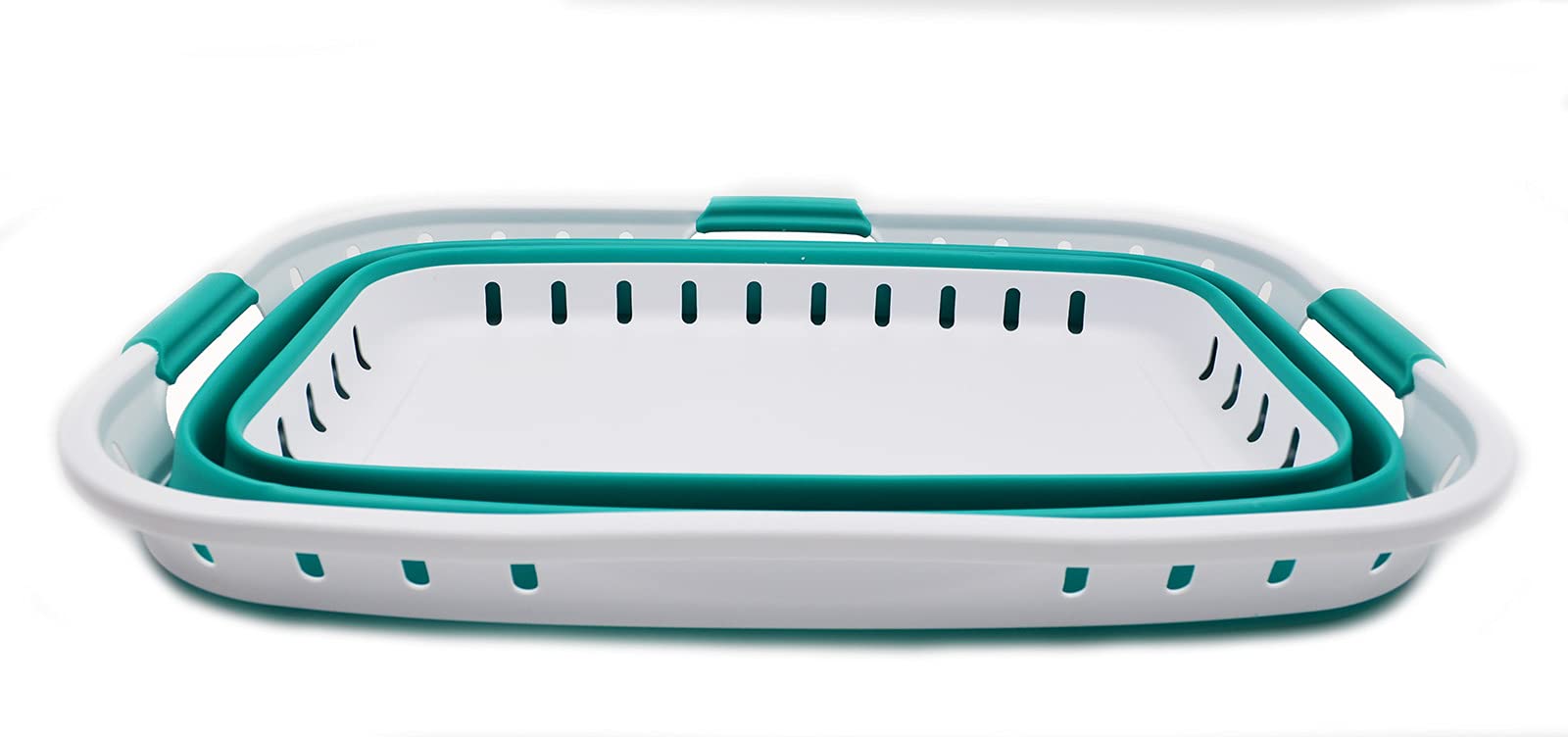 SAMMART Cesta plegable de plástico para la colada de 44 litros, plegable, organizador de almacenamiento, lavadero portátil (1, blanco/azulado-verde), Talla: 64,5 x 44 x 26 cm