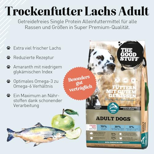 The GOODSTUFF Lachs (Adult) 12,5 kg | Hochwertiges Hundetrockenfutter getreidefrei | Mit frischem Lachs | Hundefutter trocken für ausgewachsene Hunde | Super-Premium Trockenfutter für Hunde
